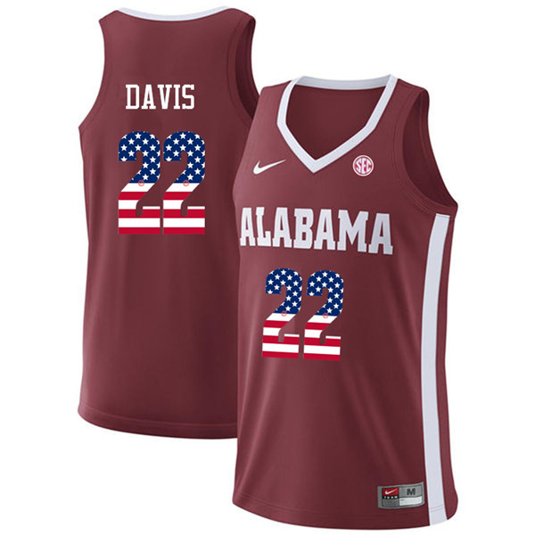 Men #22 Ar'Mond Davis Alabama Crimson Tide USA Flag Fashion College Basketball Jerseys-Crimson